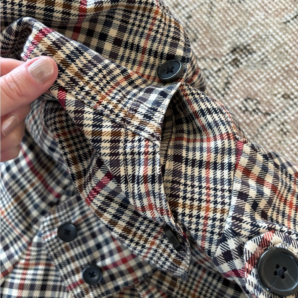 ZARA trench coat jacket plaid checkered hood S small Burberry style - Picture 7 of 11